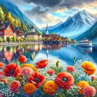 Пазл Деревня у реки