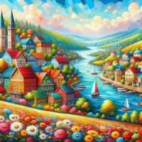 Пазл Деревня у реки