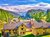Пазл Деревня в горах