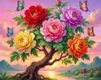 Пазл Дерево с пионами