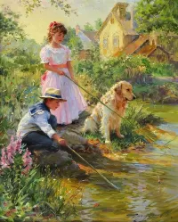 Пазл Дети рыбачат