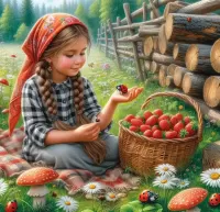 Пазл Девочка и божья коровка