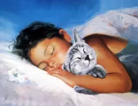 Пазл Девочка и кот