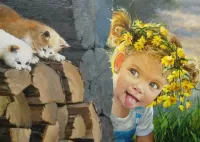 Пазл Девочка и котята