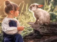 Пазл Девочка и кролик 