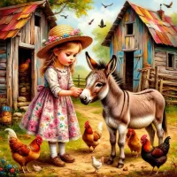 Пазл Девочка и ослик