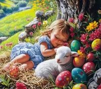 Пазл Девочка и овца 