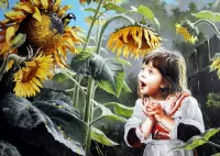 Пазл Девочка и синица