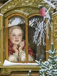 Пазл Девочка и снегирь