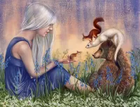 Пазл Девочка и животные