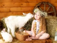 Пазл Девочка с козленком