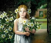 Пазл Девочка с лилиями