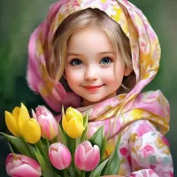 Пазл Девочка с тюльпанами