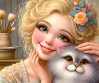 Пазл Девушка и кот