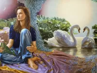 Пазл Девушка и лебеди