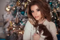 Пазл Девушка и щенок