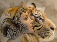 Пазл Девушка и тигр