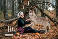 Пазл Девушка и волк