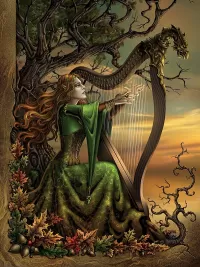 Пазл Девушка с арфой