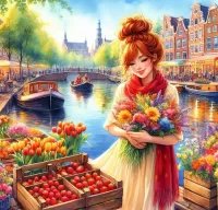 Пазл Девушка с букетом