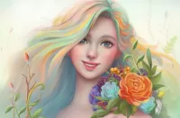 Пазл Девушка с букетом