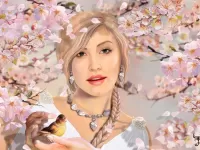 Пазл Девушка с птичкой