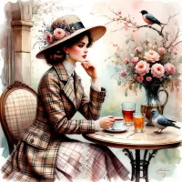 Пазл Девушка за столиком