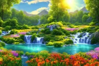 Пазл Долина с водопадами