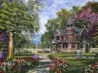 Пазл Дом с фонтаном 