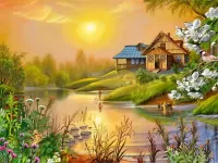 Пазл Дом у реки 