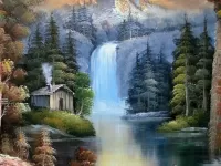 Пазл Дом у водопада
