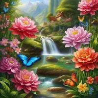 Пазл Дом у водопада