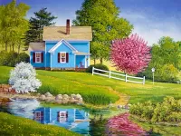 Пазл Домик у пруда 