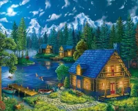 Пазл Домики у реки