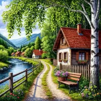 Пазл Домики у реки