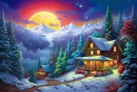 Пазл Домики в горах