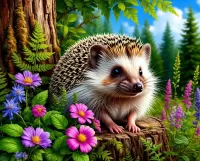 Пазл Ежик на пеньке
