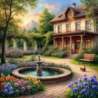 Пазл Фонтан во дворе