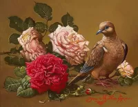 Пазл Голубь и розы