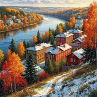 Пазл Город у реки