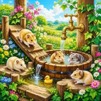 Пазл Хомячки купаются