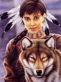 Пазл Девушка и волк