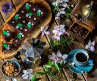 Пазл Клематис и кофе