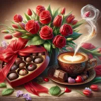 Пазл Кофе, конфеты и цветы