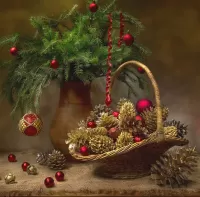 Пазл Корзинка с игрушками и шишками