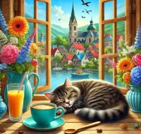 Пазл Кошка на окошке