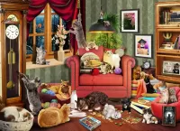 Пазл Кошки в комнате