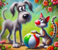 Пазл Кот и пёс