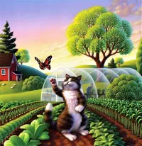 Пазл Кот в огороде