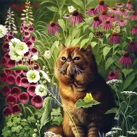Пазл Кот в саду